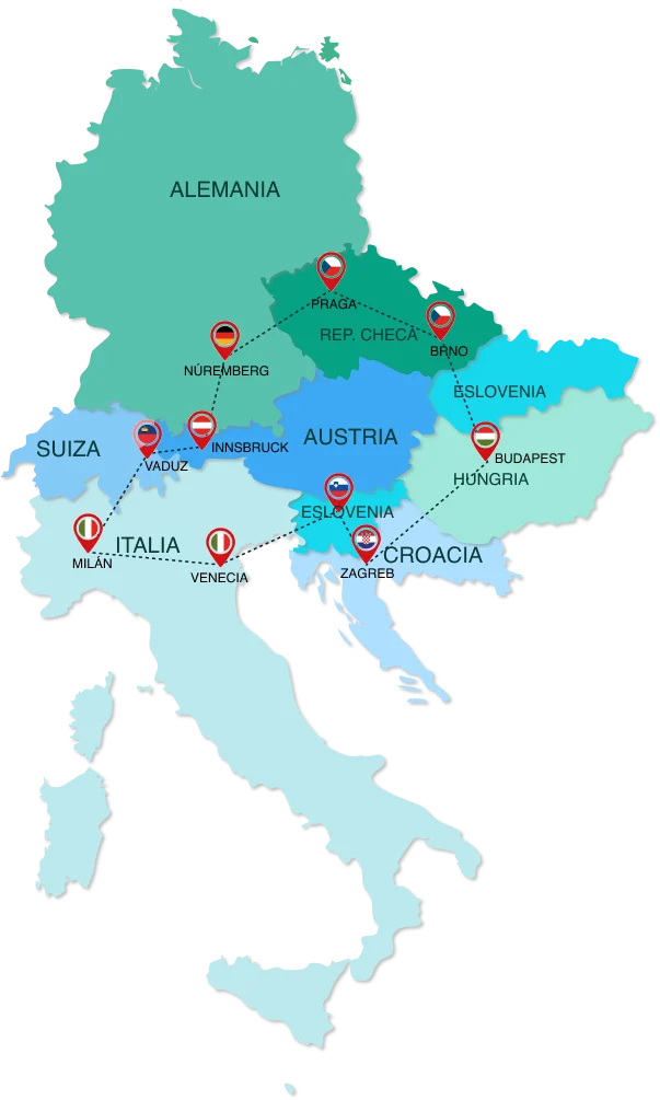 Mapa de 10 países Europeos
