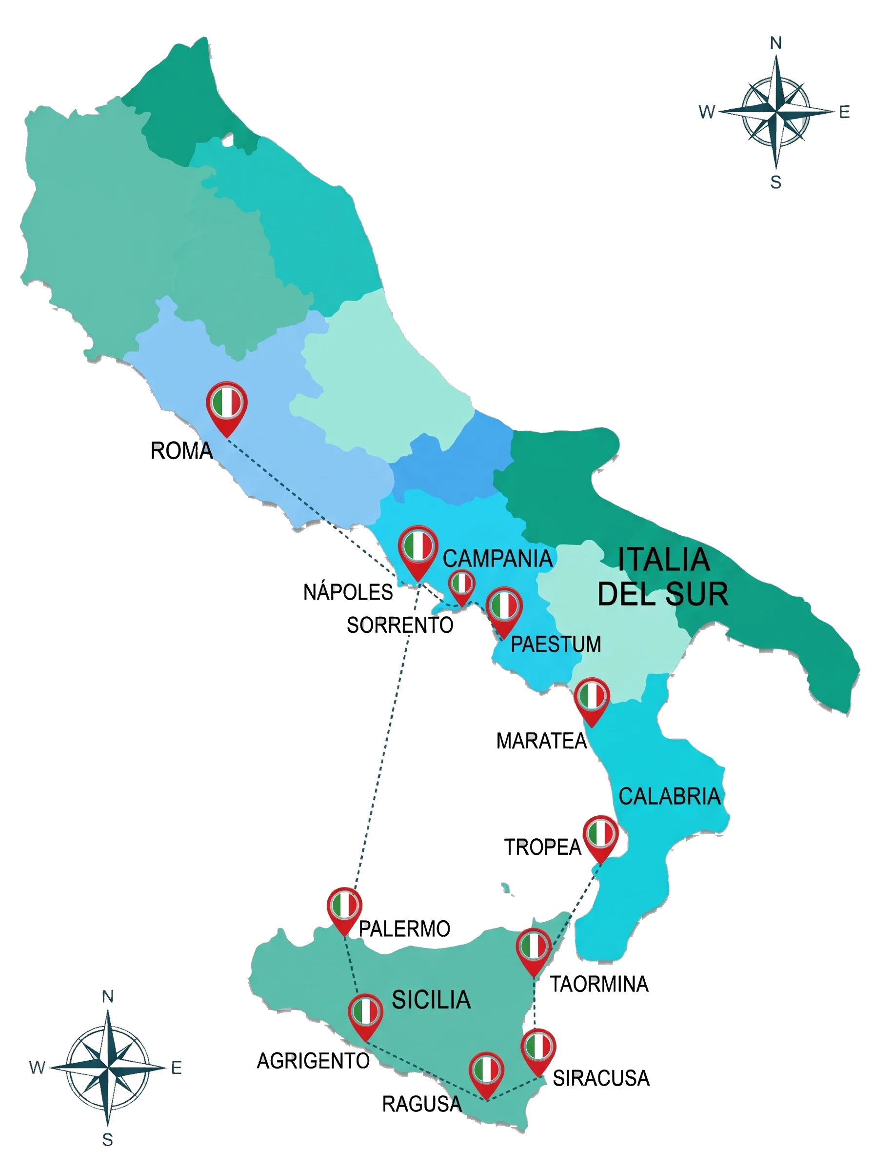 Mapa de Sur de Italia: La Dolce Vita sobre Ruedas